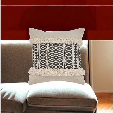 HomeRoots 18" X 18" Tan and Black Geometric Cotton Zippered Pillow With Shag