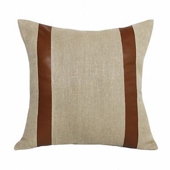 HomeRoots 20" X 20" Beige And Brown Linen Striped Zippered Pillow