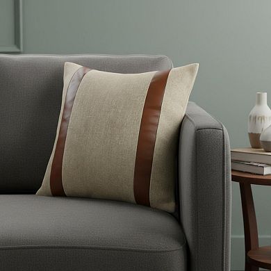 HomeRoots 20" X 20" Beige And Brown Linen Striped Zippered Pillow