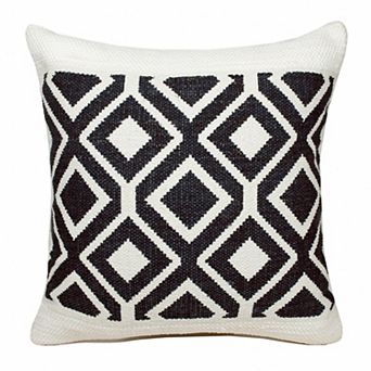 HomeRoots 20" X 20" Deep Navy And White 100% Cotton Geometric Zippered Pillow
