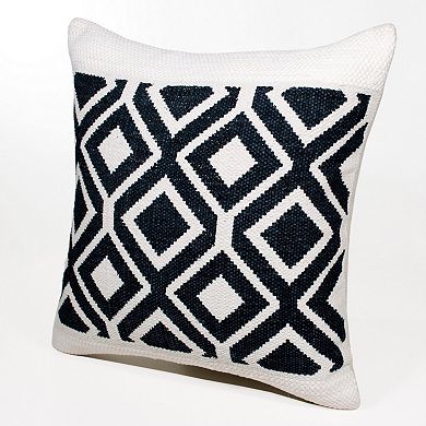 HomeRoots 20" X 20" Deep Navy And White 100% Cotton Geometric Zippered Pillow