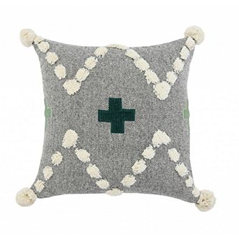 HomeRoots 20" X 20" Black Off-White And Green 100% Cotton Geometric Zippered Pillow