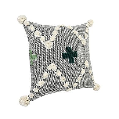 HomeRoots 20" X 20" Black Off-White And Green 100% Cotton Geometric Zippered Pillow