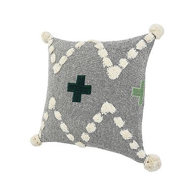 HomeRoots 20" X 20" Black Off-White And Green 100% Cotton Geometric Zippered Pillow