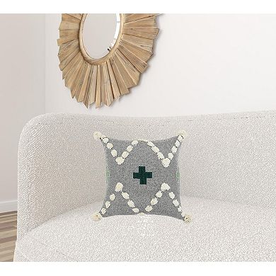 HomeRoots 20" X 20" Black Off-White And Green 100% Cotton Geometric Zippered Pillow