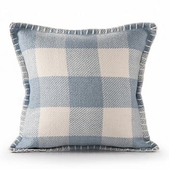 HomeRoots 20" X 20" Light Blue And Ivory Polyester Plaid Zippered Pillow