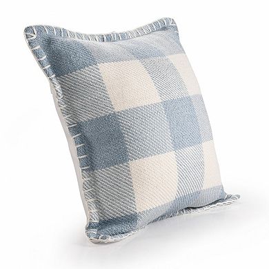 HomeRoots 20" X 20" Light Blue And Ivory Polyester Plaid Zippered Pillow