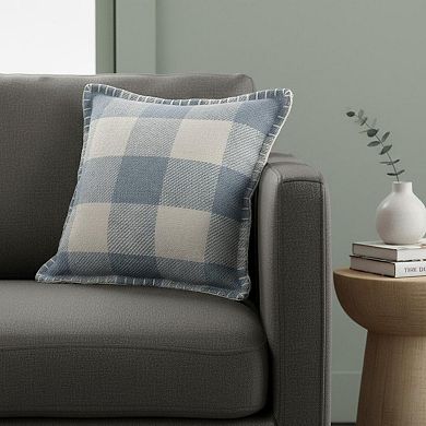 HomeRoots 20" X 20" Light Blue And Ivory Polyester Plaid Zippered Pillow