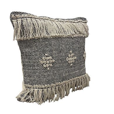 HomeRoots 20" X 20" Black And Off-White 100% Cotton Geometric Zippered Pillow