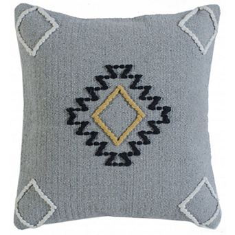 HomeRoots 20" X 20" Gray Black Yellow And Ivory 100% Cotton Geometric Zippered Pillow