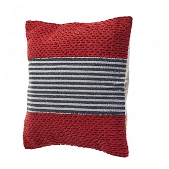 HomeRoots 20" Blue And Red Cotton Striped Throw Pillow