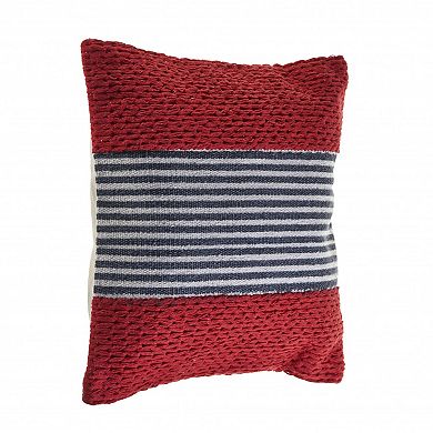 HomeRoots 20" Blue And Red Cotton Striped Throw Pillow