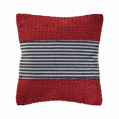 HomeRoots 20" Blue And Red Cotton Striped Throw Pillow