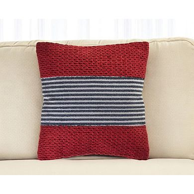 HomeRoots 20" Blue And Red Cotton Striped Throw Pillow