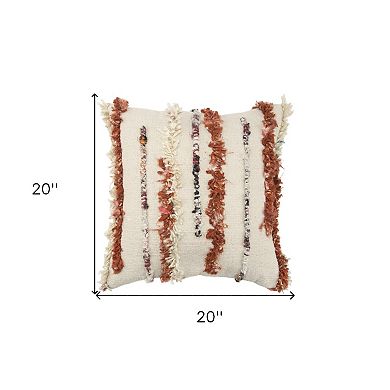 HomeRoots 20" Ivory Rust And Black Wool Striped Throw Pillow