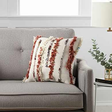 HomeRoots 20" Ivory Rust And Black Wool Striped Throw Pillow