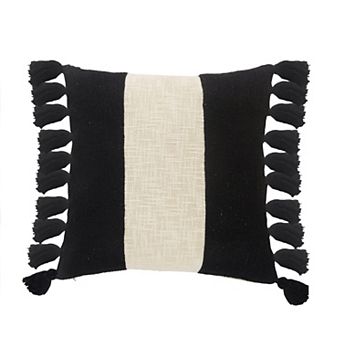 HomeRoots 20" X 20" Black And Ivory 100% Cotton Striped Zippered Pillow
