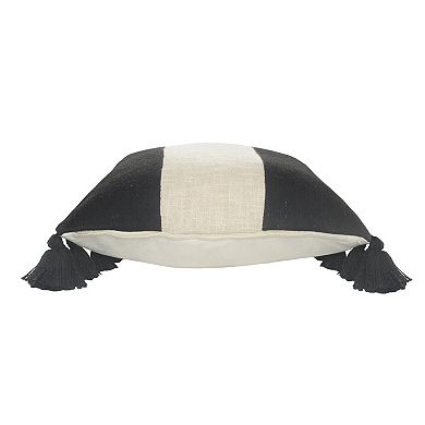 HomeRoots 20" X 20" Black And Ivory 100% Cotton Striped Zippered Pillow
