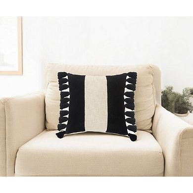 HomeRoots 20" X 20" Black And Ivory 100% Cotton Striped Zippered Pillow