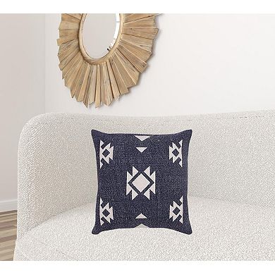 HomeRoots 20" X 20" Navy And White 100% Cotton Geometric Zippered Pillow
