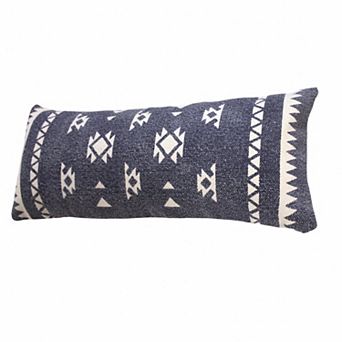 HomeRoots 14" X 36" Navy Blue And White Cotton Geometric Throw Pillow