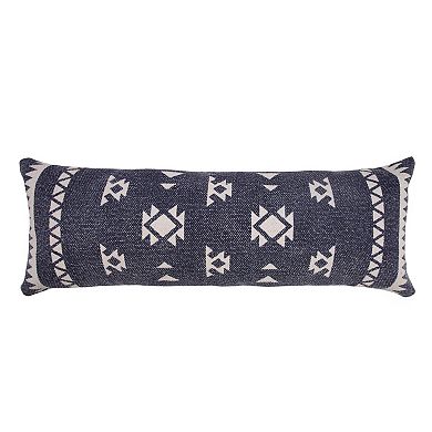HomeRoots 14" X 36" Navy Blue And White Cotton Geometric Throw Pillow