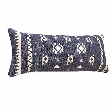 HomeRoots 14" X 36" Navy Blue And White Cotton Geometric Throw Pillow