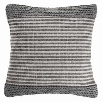 HomeRoots 20" X 20" Gray And Ivory 100% Cotton Striped Zippered Pillow