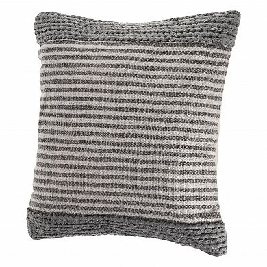 HomeRoots 20" X 20" Gray And Ivory 100% Cotton Striped Zippered Pillow