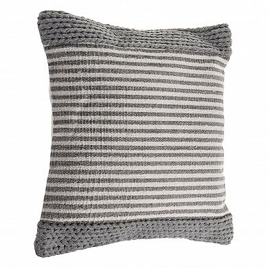 HomeRoots 20" X 20" Gray And Ivory 100% Cotton Striped Zippered Pillow