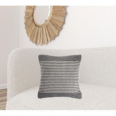 HomeRoots 20" X 20" Gray And Ivory 100% Cotton Striped Zippered Pillow