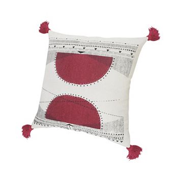HomeRoots 20" Black White And Burgundy Cotton Geometric Throw Pillow with Tassels