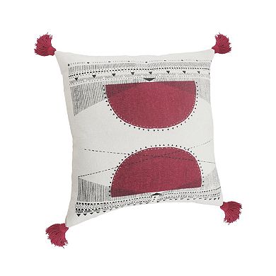 HomeRoots 20" Black White And Burgundy Cotton Geometric Throw Pillow with Tassels