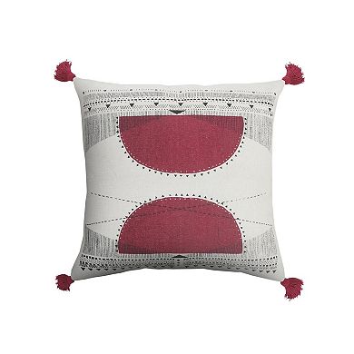 HomeRoots 20" Black White And Burgundy Cotton Geometric Throw Pillow with Tassels