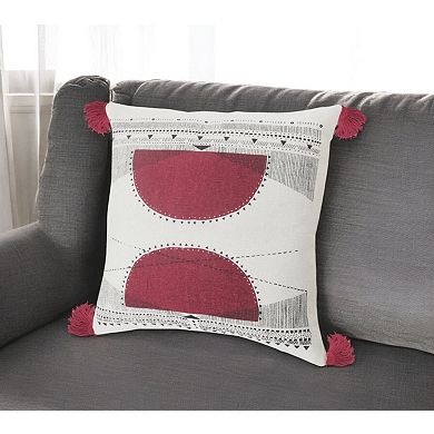 HomeRoots 20" Black White And Burgundy Cotton Geometric Throw Pillow with Tassels