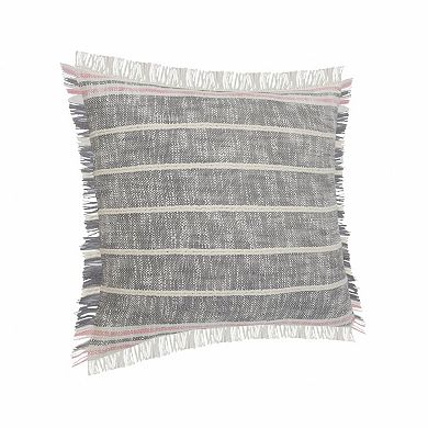 HomeRoots 20" X 20" Gray White And Pink 100% Cotton Striped Zippered Pillow