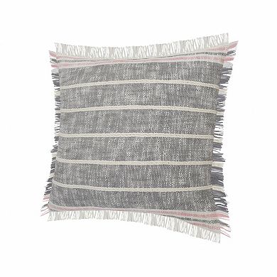 HomeRoots 20" X 20" Gray White And Pink 100% Cotton Striped Zippered Pillow