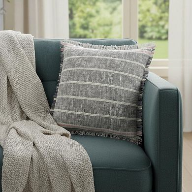 HomeRoots 20" X 20" Gray White And Pink 100% Cotton Striped Zippered Pillow