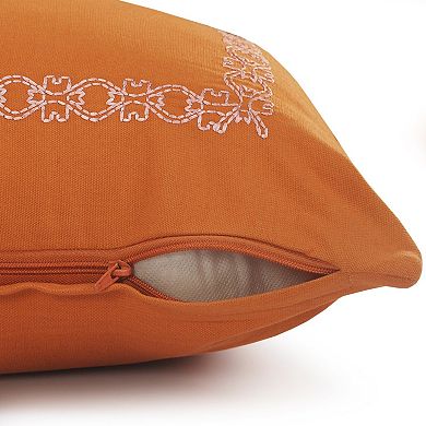 HomeRoots 20" X 20" Orange And Dark Orange 100% Cotton Geometric Zippered Pillow