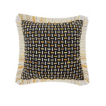 HomeRoots 20" X 20" Black Gold And White Polyester And Cotton Blend Geometric Zippered Pillow