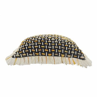 HomeRoots 20" X 20" Black Gold And White Polyester And Cotton Blend Geometric Zippered Pillow