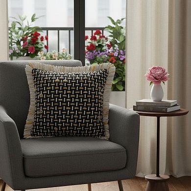 HomeRoots 20" X 20" Black Gold And White Polyester And Cotton Blend Geometric Zippered Pillow