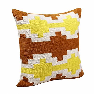 HomeRoots 20" X 20" Adobe Orange Yellow And White 100% Cotton Geometric Zippered Pillow