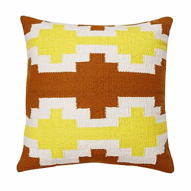 HomeRoots 20" X 20" Adobe Orange Yellow And White 100% Cotton Geometric Zippered Pillow