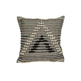HomeRoots 18" Beige and Black Cotton Throw Pillow With Embroidery