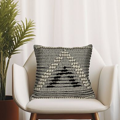 HomeRoots 18" Beige and Black Cotton Throw Pillow With Embroidery