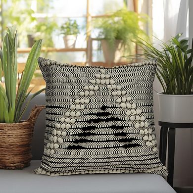 HomeRoots 18" Beige and Black Cotton Throw Pillow With Embroidery