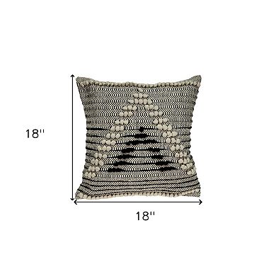 HomeRoots 18" Beige and Black Cotton Throw Pillow With Embroidery
