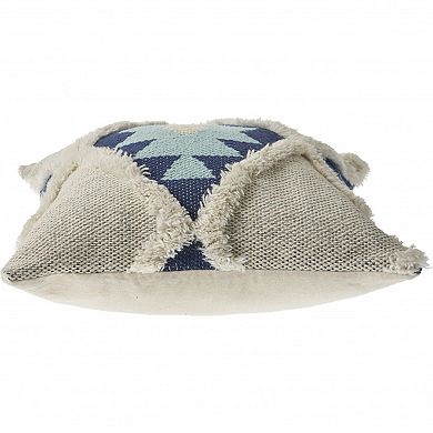 HomeRoots 20" X 20" Blue And Cream 100% Cotton Geometric Zippered Pillow