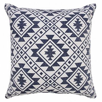HomeRoots 20" X 20" Navy And White 100% Cotton Geometric Zippered Pillow